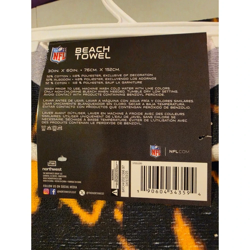2 NFL Pittsburgh Steelers Beach Towel 30x60 Northwest Cotton Blend New with Tags